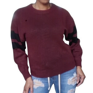 CURRENT / ELLIOTT Yates Sweater destroyed sporty pullover Cordovan Size 1 S NEW